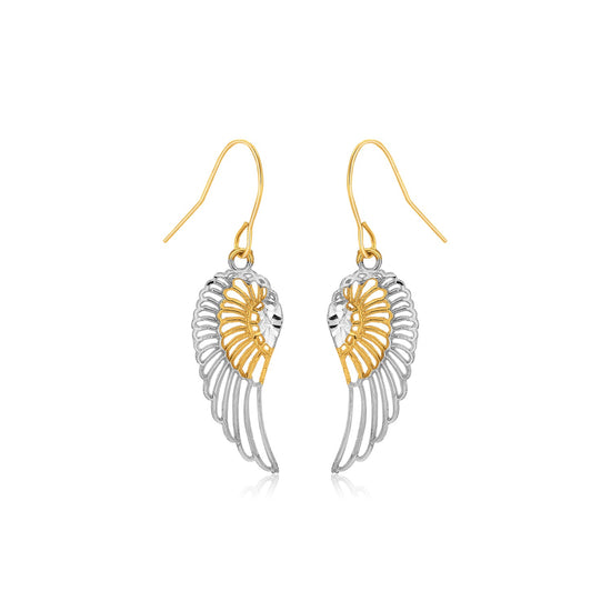 Two-Tone Wing Drop Earrings in 10K Gold