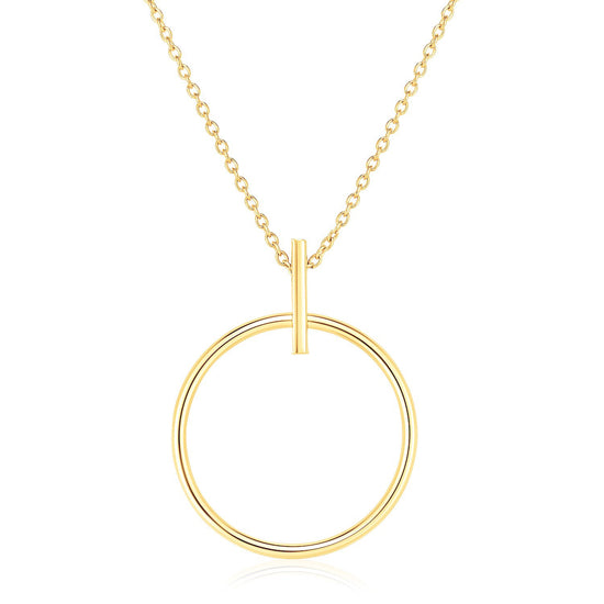 14k Yellow Gold 17 inch Necklace with Polished Ring Pendant