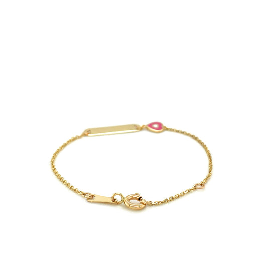 14k Yellow Gold 5 1/2 inch Childrens ID Bracelet with Enameled Heart