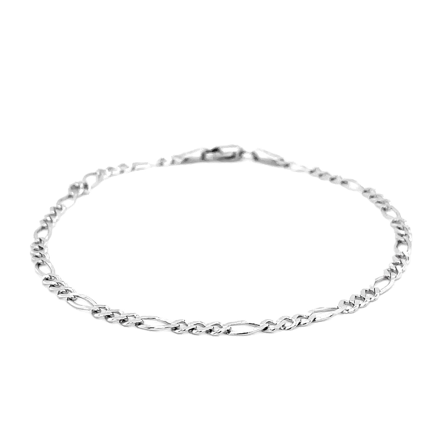 2.6mm 14k White Gold Solid Figaro Bracelet