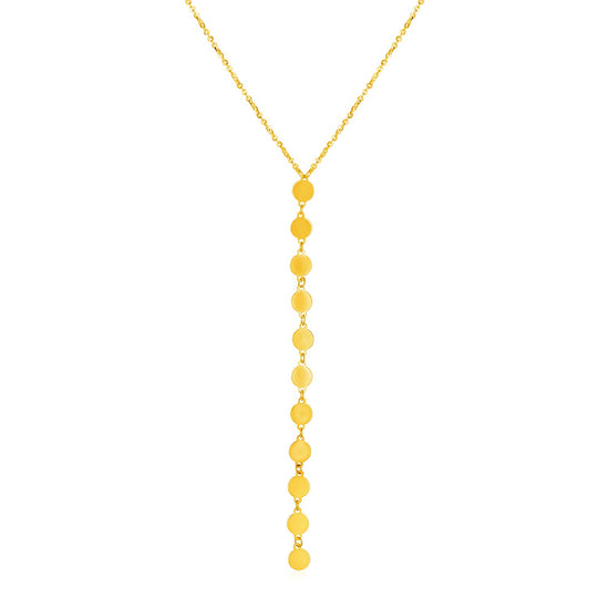 14k Yellow Gold Lariat Style Necklace with Disks