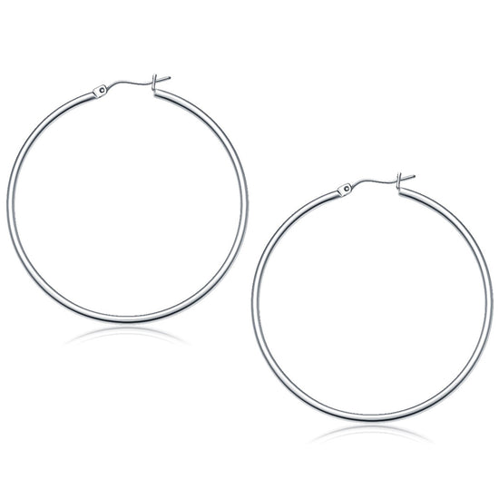 14k White Gold Polished Hoop Earrings (50 mm)