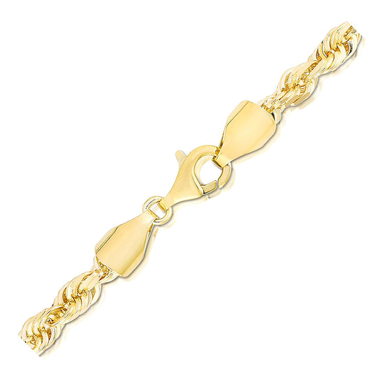 5.0mm 14k Yellow Gold Solid Diamond Cut Rope Bracelet