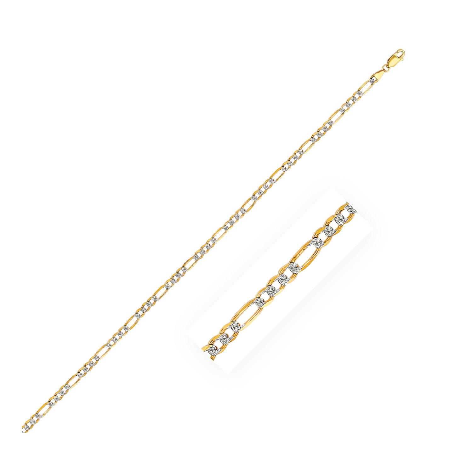 4.0mm 14K Yellow Gold Solid Pave Figaro Chain