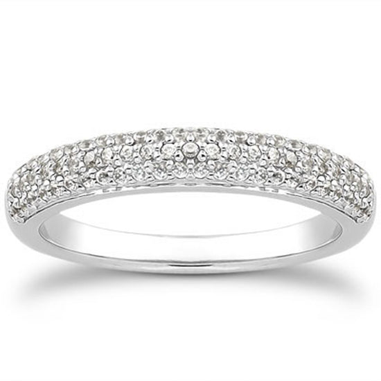 14k White Gold Triple Multi-Row Micro- Pave Diamond Wedding Ring Band