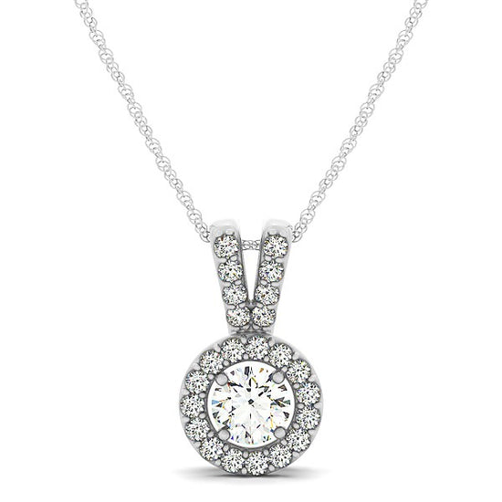 Round Pendant with Split Bail and Diamond Halo in 14k White Gold (3/4 cttw)