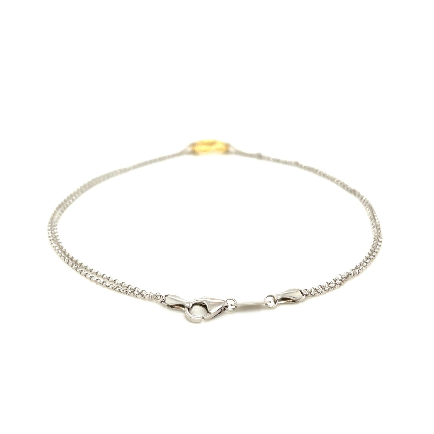 14k Yellow Gold and Sterling Silver Anklet with a Single Open Heart Station