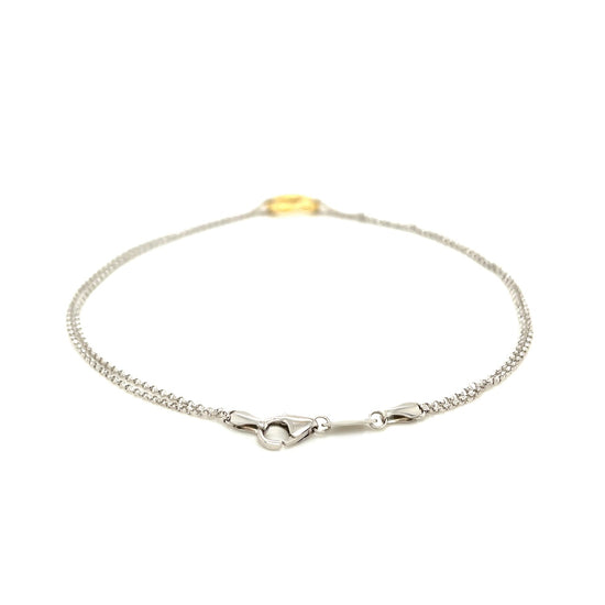 14k Yellow Gold and Sterling Silver Anklet with a Single Open Heart Station