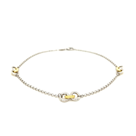 14k Yellow Gold and Sterling Silver Triple Ring Stationed Anklet