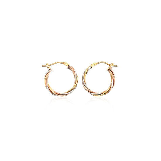 14k Tri Color Gold Three Toned Braided Hoop Earrings