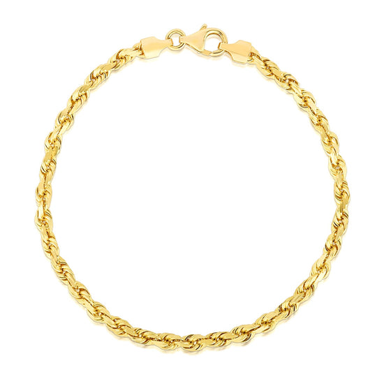 4.0mm 14k Yellow Gold Solid Diamond Cut Rope Bracelet