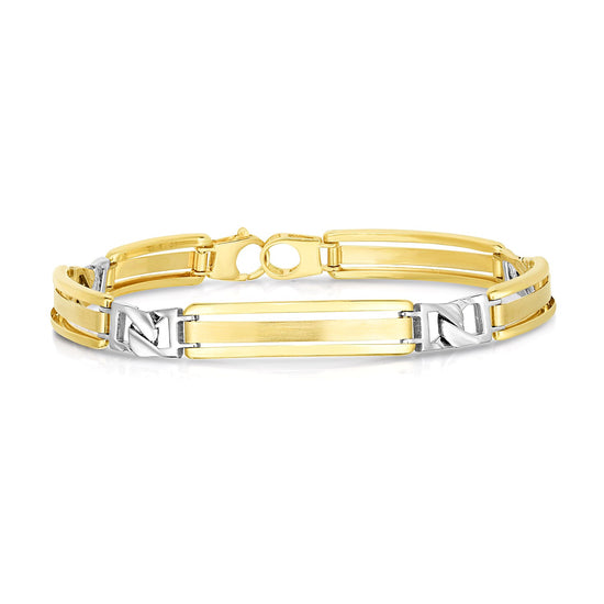 14k Two-Tone Gold Men's Bracelet with Fancy Bar Links