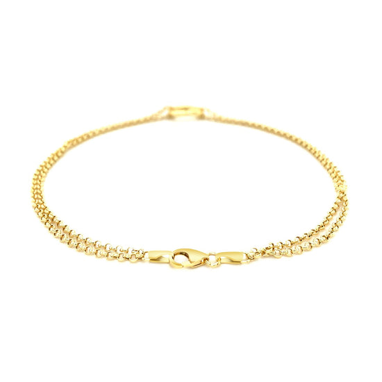 14k Yellow Gold Double Rolo Chain Anklet with an Open Heart Station