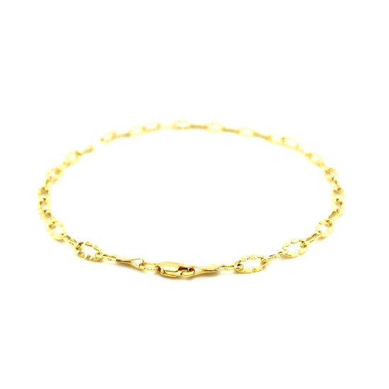 14k Yellow Gold Anklet with Flat Hammered Oval Links