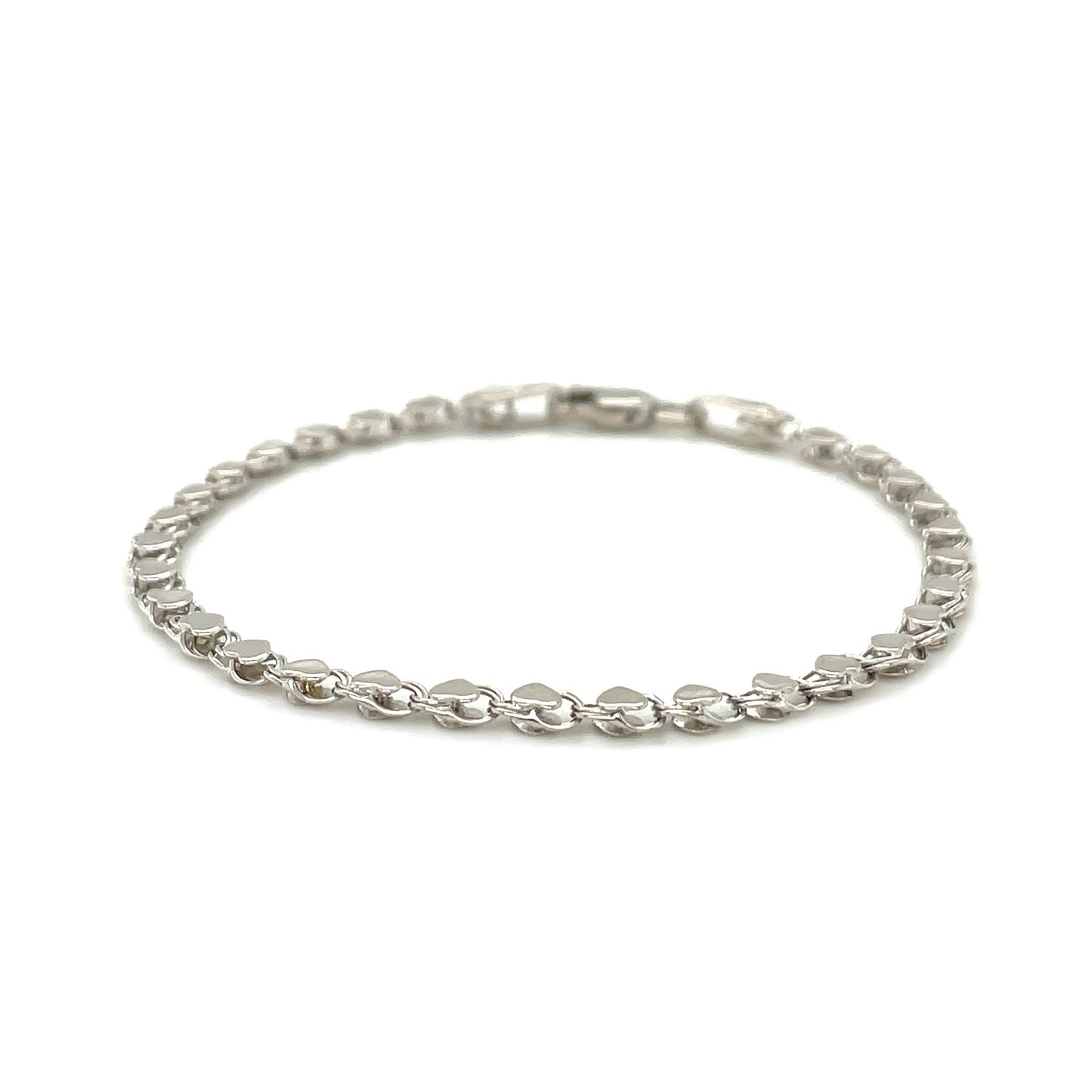 2.9mm 14k White Gold Heart Bracelet