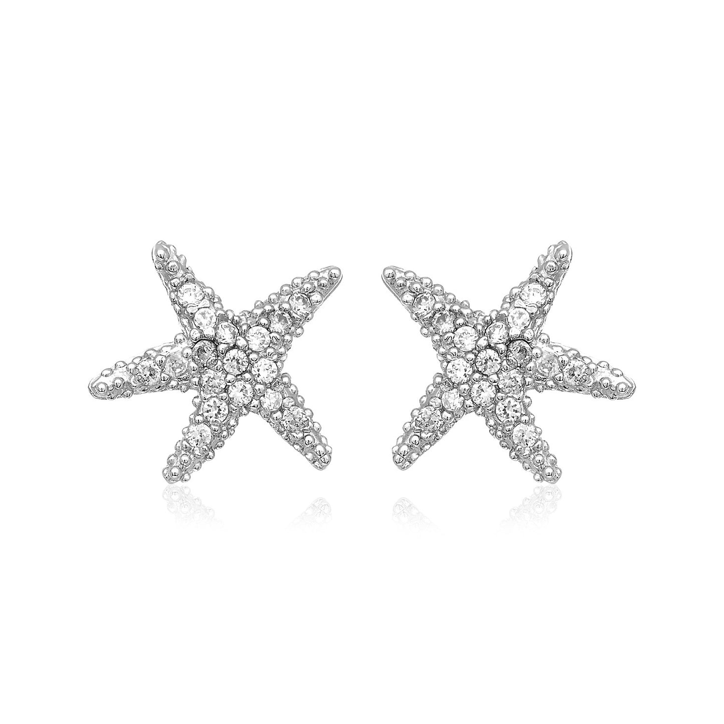 Sterling Silver Petite Starfish Earrings with Cubic Zirconias