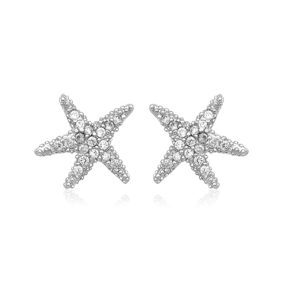 Sterling Silver Petite Starfish Earrings with Cubic Zirconias