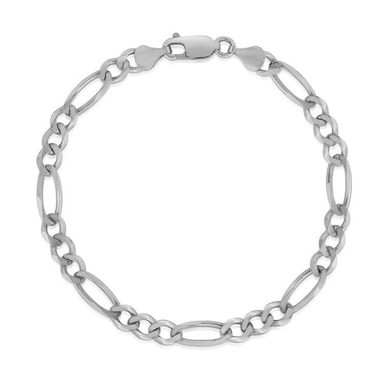 4.6mm 14k White Gold Solid Figaro Bracelet