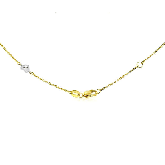 14k Two Tone Gold Anklet with Diamond Cut Heart Style Stations