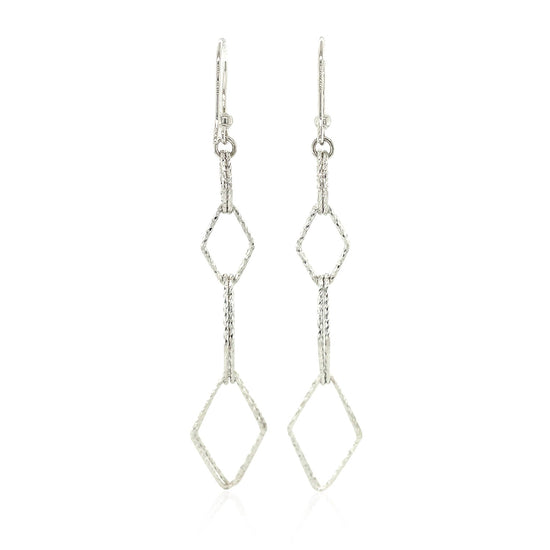 Sterling Silver Textured Interlocking Diamond Motif Dangle Earrings