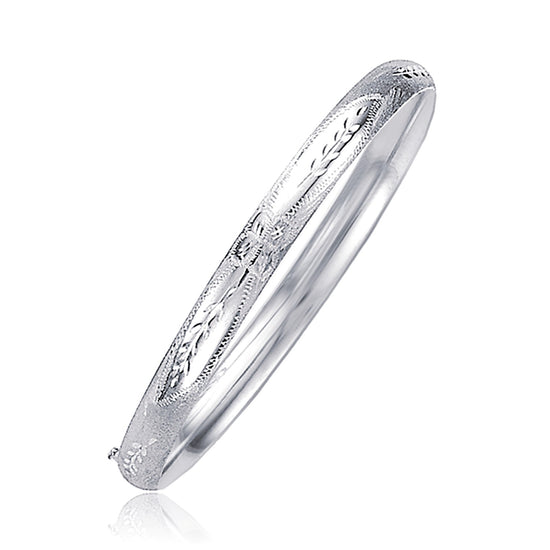 Classic Floral Carved Bangle in 14k White Gold (5.0mm)