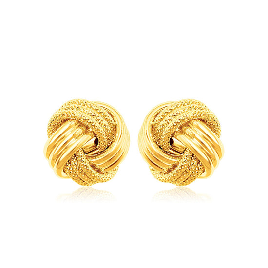 14k Yellow Gold Love Knot with Ridge Texture Earrings