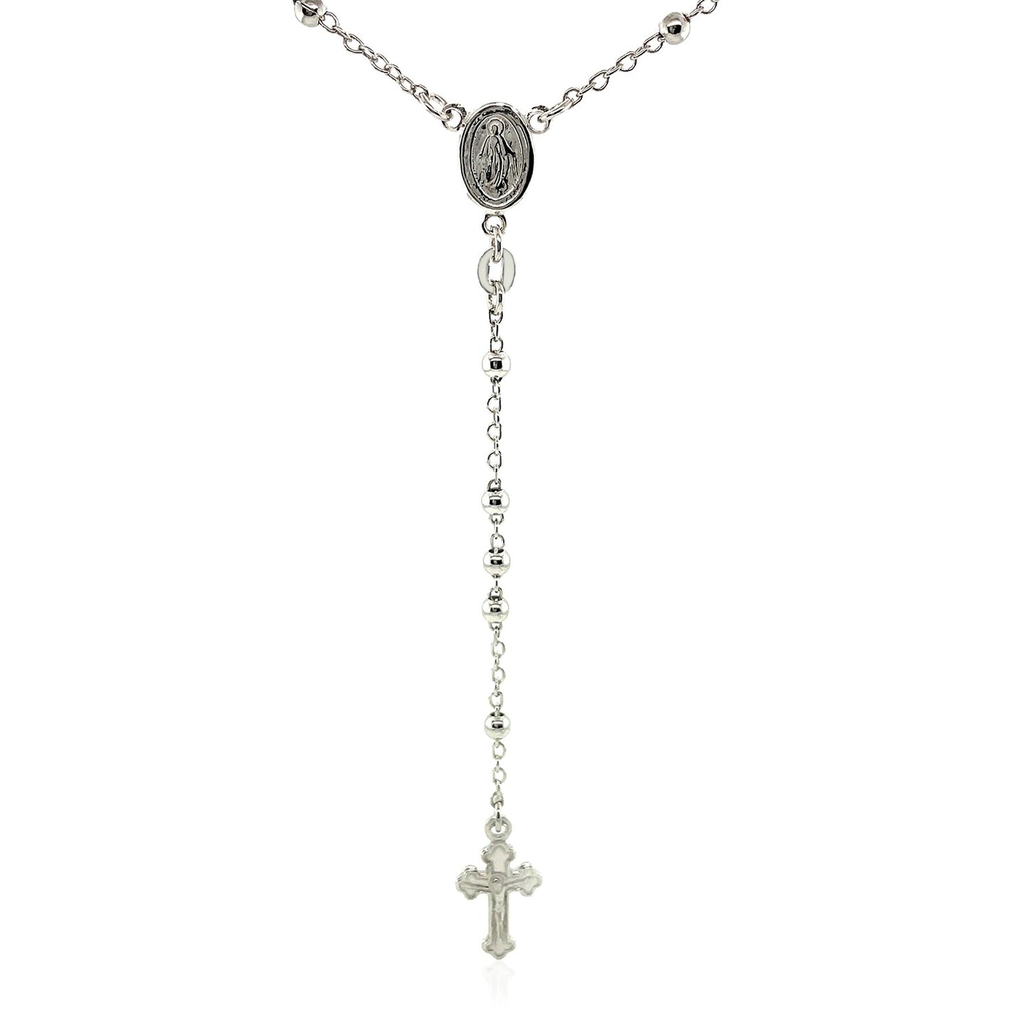 Fine Rosary Chain and Bead Necklace in Sterling Silver