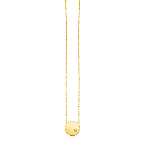 14k Yellow Gold Necklace with Polished Round Pendant with Diamond