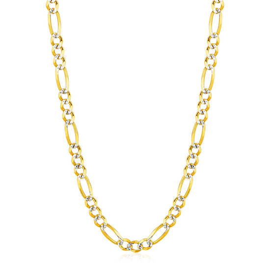 6.0mm 14K Yellow Gold Solid Pave Figaro Chain