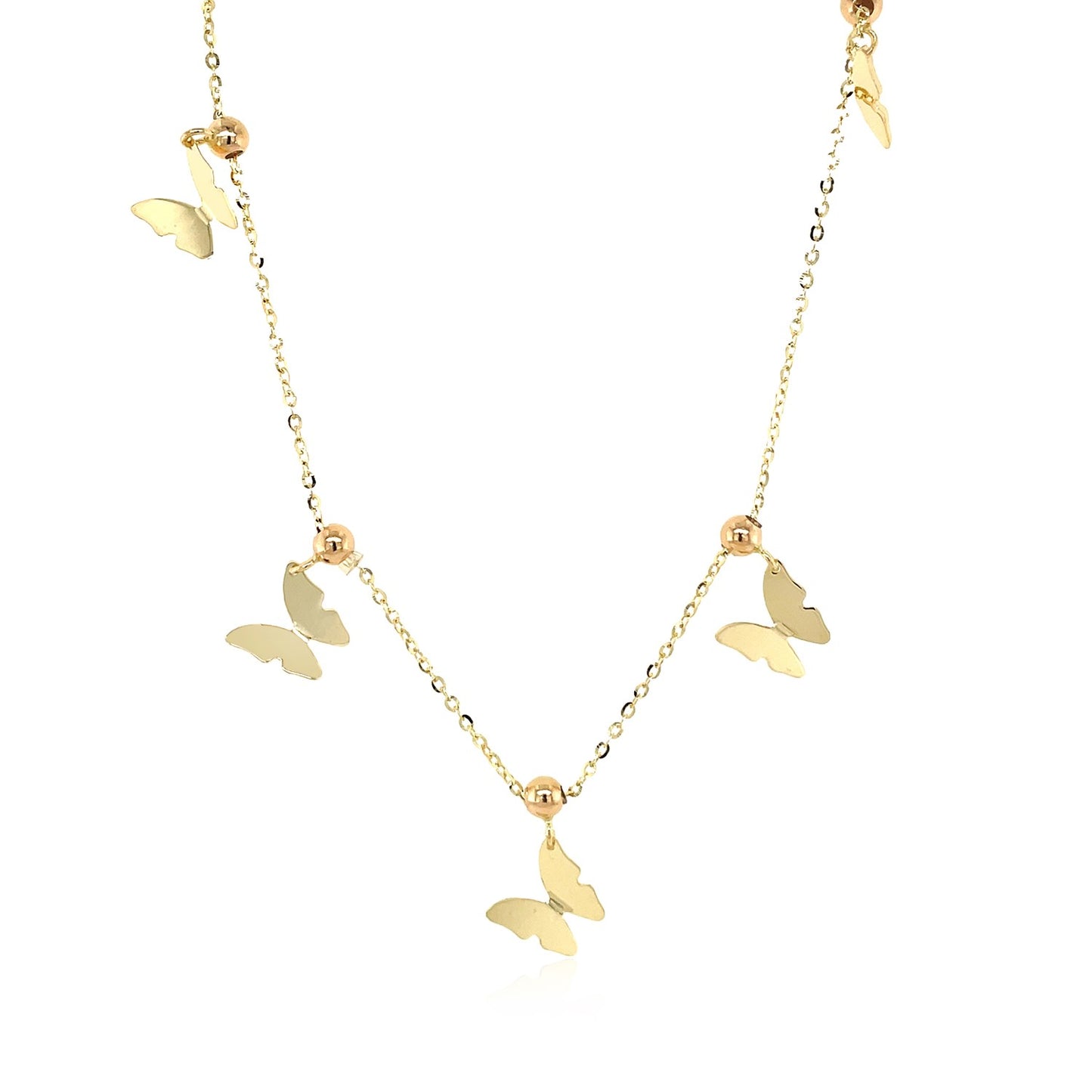 14k Yellow Gold 18 inch Necklace with Polished Butterfly Pendants