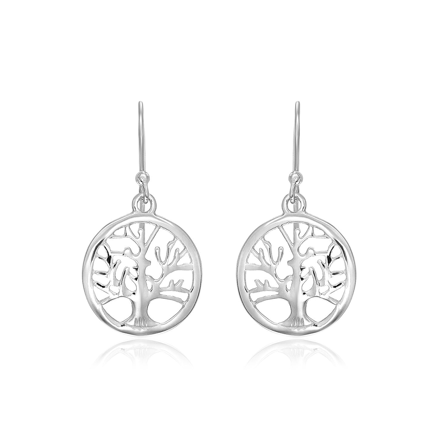 Sterling Silver Round Tree of Life Earrings