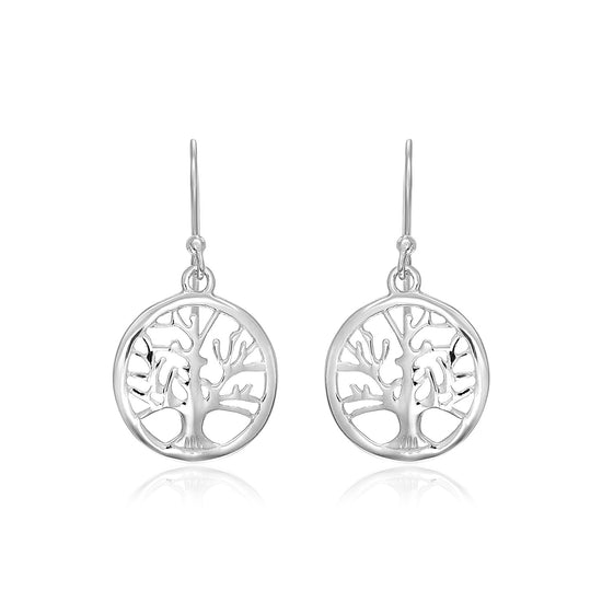 Sterling Silver Round Tree of Life Earrings