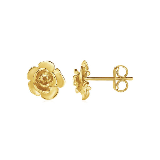 14k Yellow Gold Post Earrings with Roses