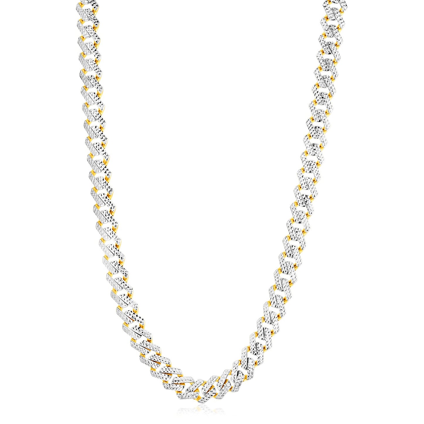 Modern Lite Edge Chain with White Pave in 14k Two Tone Gold (11.5mm)