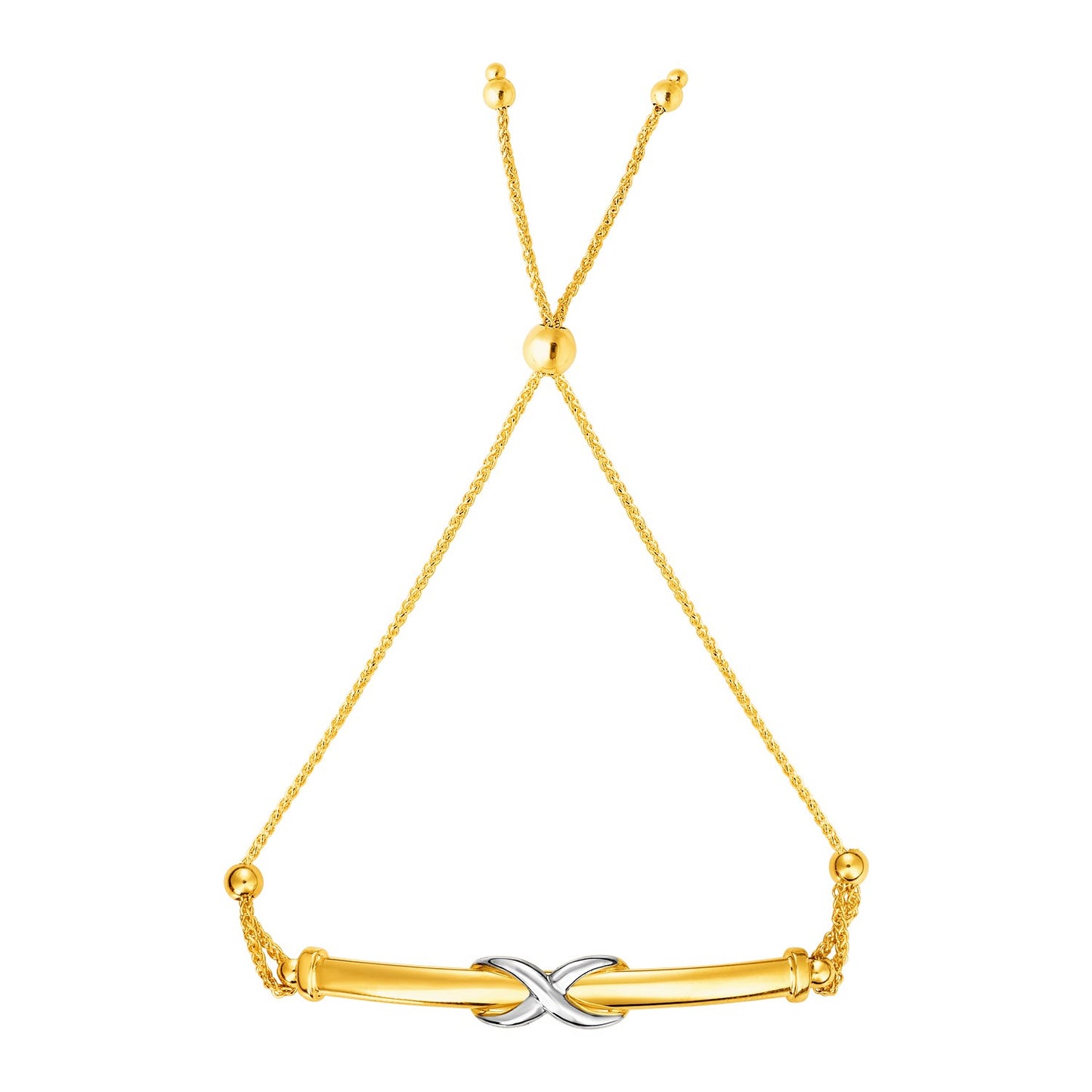 Adjustable Friendship Bracelet with Infinity Motif in 14k Yellow and White Gold