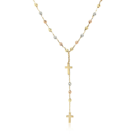 14k Tri-Color Gold Rosary Chain Necklace