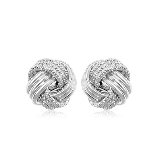 14k White Gold Love Knot with Ridge Texture Earrings