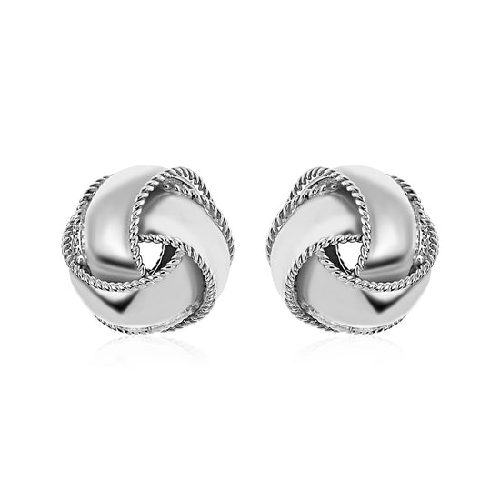 Textured and Polished Love Knot Earrings in Sterling Silver