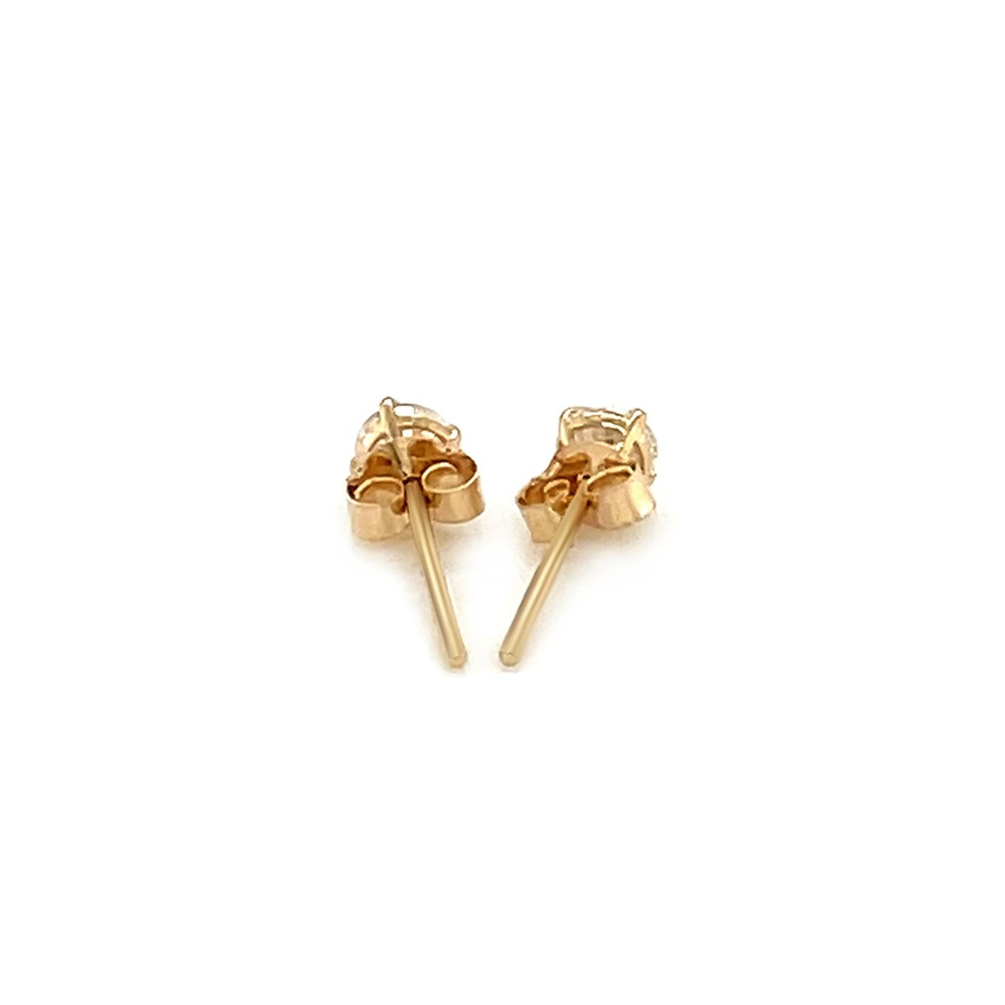 14k Yellow Gold Stud Earrings with White Hue Faceted Cubic Zirconia