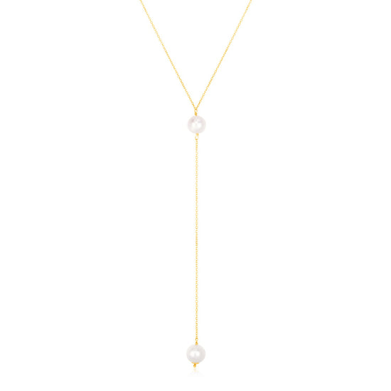 14k Yellow Gold Lariat Necklace with Pearls