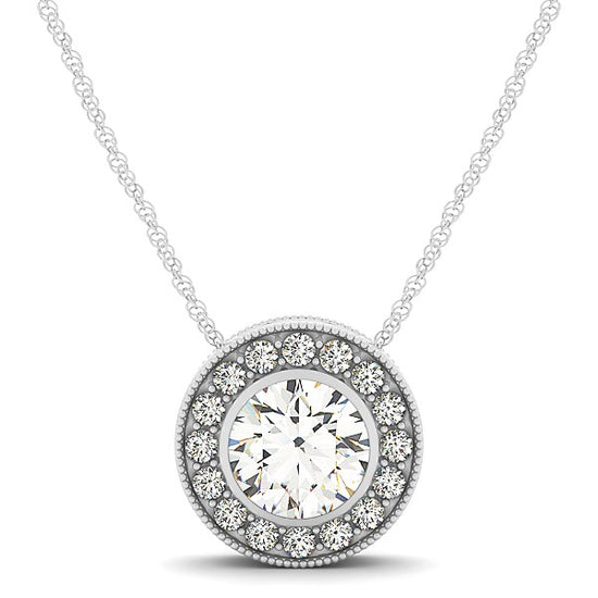 Diamond Halo with Center Bezel in 14k White Gold (5/8 cttw)