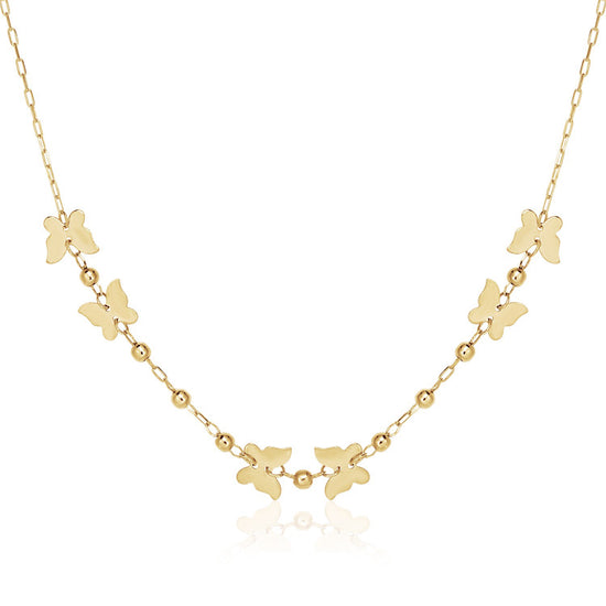 14k Yellow Gold 18 inch Necklace with Polished Butterflies and Beads