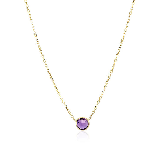 14k Yellow Gold 17 inch Necklace with Round Amethyst