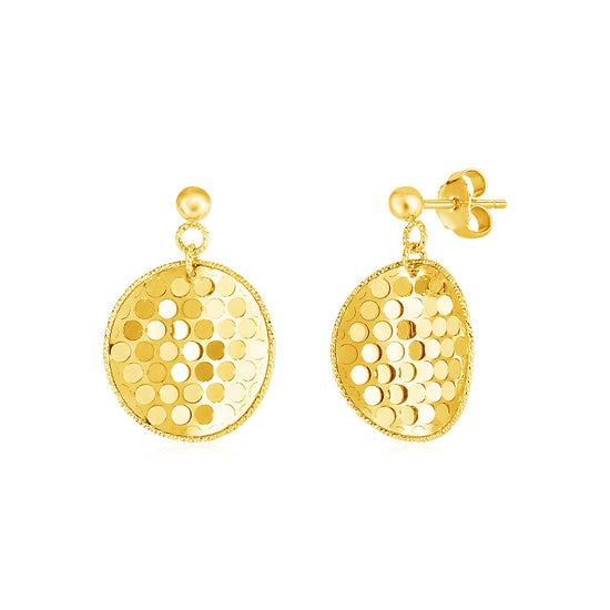 14k Yellow Gold Textured Round Drop Earrings