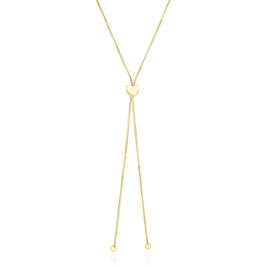 14k Yellow Gold Adjustable Heart Style Lariat Necklace