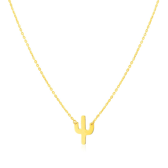 14K Yellow Gold Necklace with Cactus