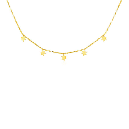 14k Yellow Gold Necklace with Six Pointed Stars