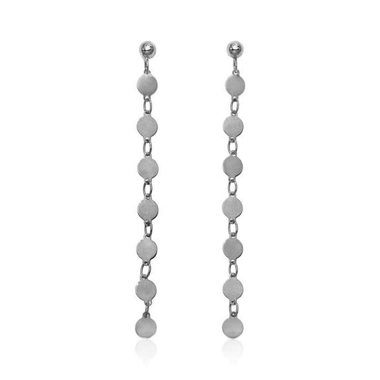 14k White Gold Post Dangle Earrings with Polished Circles