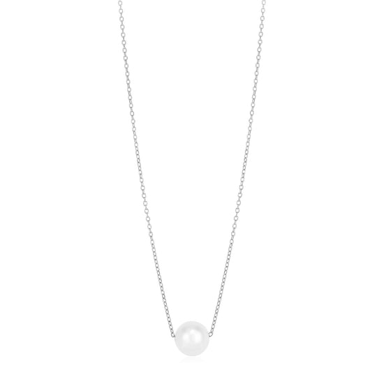 14k White Gold Pearl Solitaire Necklace