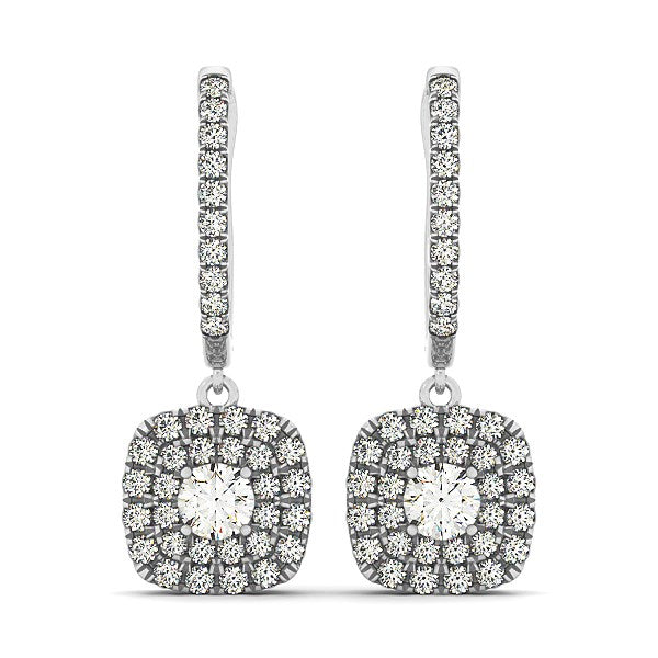 14k White Gold Double Halo Cushion Outer Shaped Diamond  Earrings (3/4 cttw)